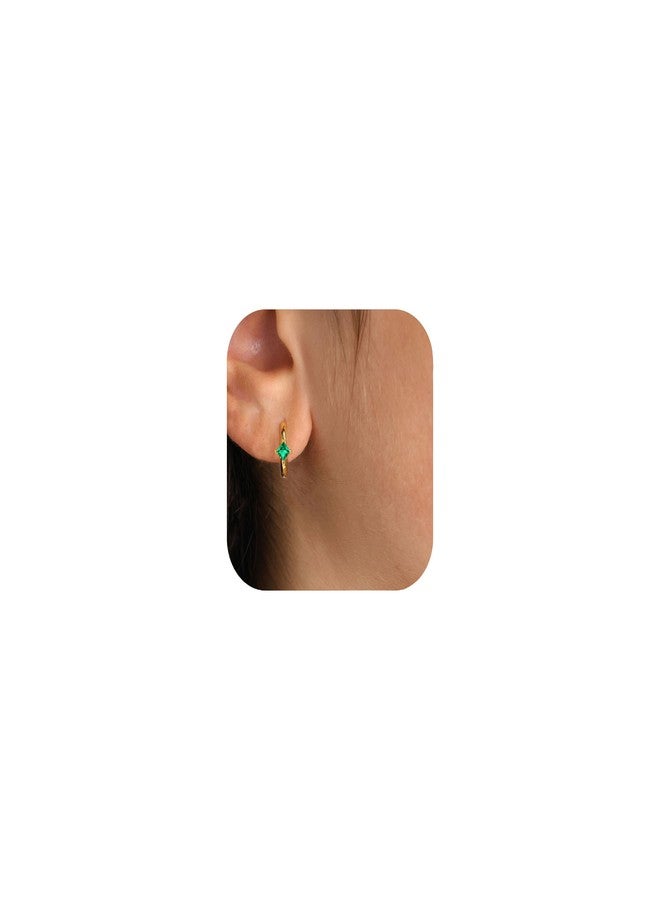 Jacruces Birthstone Earrings for Women Trendy Emerald Birthstone Earring Dainty Small 14k Gold Plated Huggie Hoop Earrings Cubic Zirconia Earring Birthday Gifts for Women Jewelry - Image 1